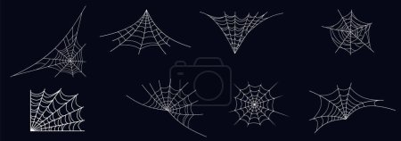 Illustration for Spider web set. Halloween cobweb, frames and borders, scary elements for decoration. Design elements. Vector illustration. - Royalty Free Image