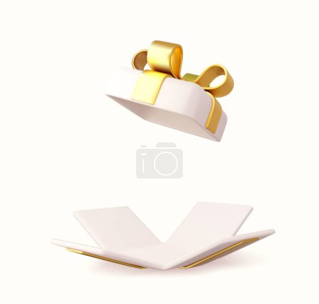 Illustration for 3d Open Gift box Icon isolated on white background. Square gift surprise. Decor for birthday, Christmas and new year. 3d rendering. Vector illustration - Royalty Free Image
