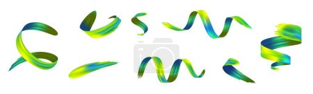 Photo for 3d set Brushstroke multicolor gradient texture brush ribbon isolated on white. abstract colorful wave flow design elements. Vector illustration - Royalty Free Image