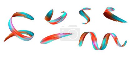 Illustration for 3d set Brushstroke multicolor gradient texture brush ribbon isolated on white. abstract colorful wave flow design elements. Vector illustration - Royalty Free Image