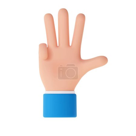 Photo for 3d Cartoon character hand. Open outstretched hand, showing four fingers, extended in greeting. 3d rendering. Vector illustration - Royalty Free Image