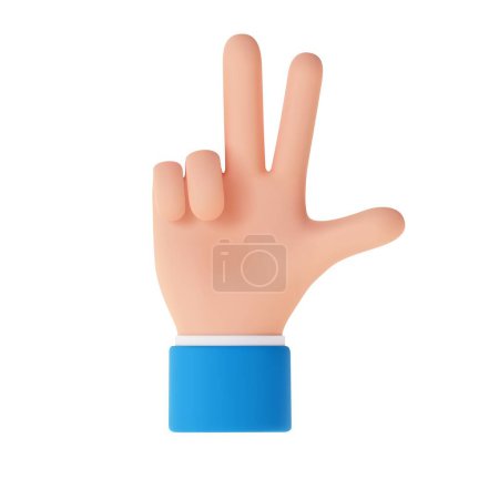 Illustration for 3d Cartoon character hand. Open outstretched hand, showing three fingers, extended in greeting. 3d rendering. Vector illustration - Royalty Free Image