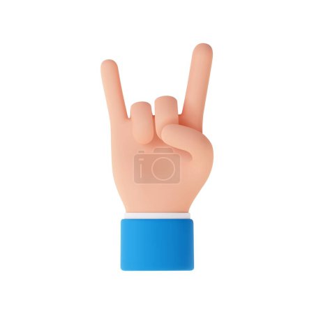 Illustration for 3d Cartoon character hand rock on gesture. Rocker Cartoon Hand Showing Horns Sign. Music Icon Concept. 3d rendering. Vector illustration - Royalty Free Image