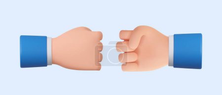 Illustration for 3d cartoon hand and partner giving fist bump hand, fist bump icon, two fists bumping each other. teamwork, partnership, friendship. 3d rendering. Vector illustration - Royalty Free Image
