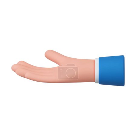 Illustration for 3d Cartoon character hand. Open outstretched hand, Cartoon character welcoming gesture or presentation concept.. 3d rendering. Vector illustration - Royalty Free Image