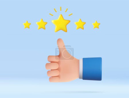 Illustration for 3D hand thumb up for success or good feedback. Positive concept and like symbol. Customer review rating and client feedback concept. 3d rendering. Vector illustration - Royalty Free Image