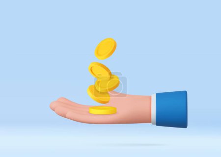 Photo for 3d hand with coins flying. Saving money concept. Payment and Cash back. 3d rendering. Vector illustration - Royalty Free Image