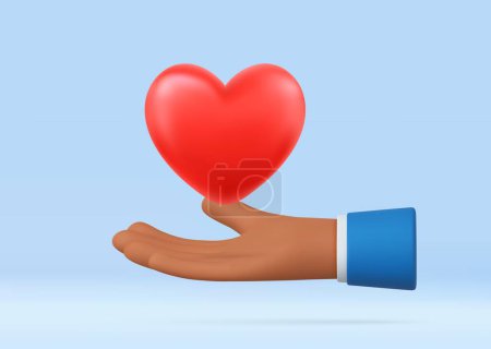 Illustration for 3d hand holding a heart. Perfect for social media banner, charity UI template, adoption app, volunteer advertising. Valentine Day icon. 3d rendering. Vector illustration - Royalty Free Image