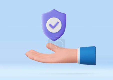 Photo for 3d hand gives insurance shield. human hand gives insurance shield. 3d rendering. Vector illustration - Royalty Free Image