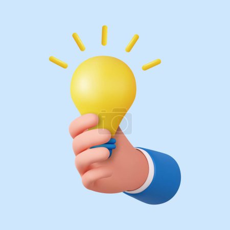 Illustration for 3D Hand holding Light Bulb. Employee with genius business idea. 3D idea make money with lamp. light bulb in hand like idea make earning concept. 3d rendering. Vector illustration - Royalty Free Image