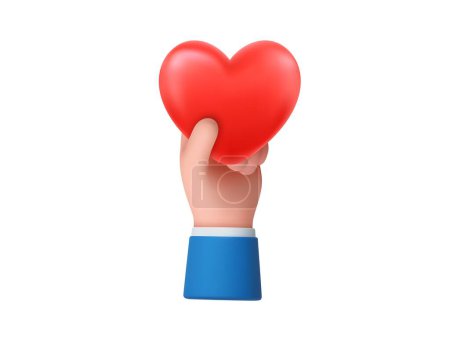 Ilustración de Mano 3d sosteniendo un corazón. Perfecto para banner de redes sociales, plantilla de IU de caridad, aplicación de adopción, publicidad voluntaria. renderizado 3d. Ilustración vectorial - Imagen libre de derechos