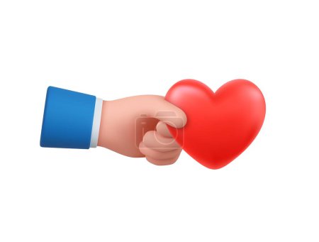 Photo for 3d hand holding a heart. Perfect for social media banner, charity UI template, adoption app, volunteer advertising. 3d rendering. Vector illustration - Royalty Free Image