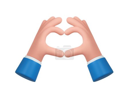 Téléchargez les illustrations : Les mains 3d plient la forme d'un cœur. Un geste du doigt. Élément pour la conception. Les émoticônes des médias sociaux. Rendement 3D. Illustration vectorielle - en licence libre de droit
