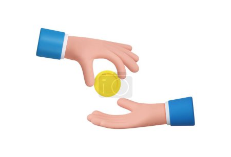 Photo for 3d Cartoon character hands give and take golden coin. Payment and shopping, good deal partnership, salary, charity, corruption, gift concept. 3d rendering. Vector illustration - Royalty Free Image