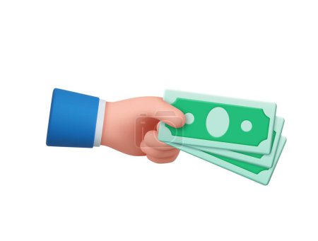 Photo for 3d Cartoon hand of businessman holds banknotes. Concept of financial operation with money bills and banknotes. 3d rendering. Vector illustration - Royalty Free Image