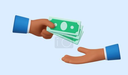 Photo for 3d Cartoon character hands give and take money. Payment and shopping, good deal partnership, salary, charity, corruption, gift concept. 3d rendering. Vector illustration - Royalty Free Image
