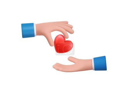 Photo for 3D cartoon hand give red heart to another. Social media concept. 3d rendering. Vector illustration - Royalty Free Image