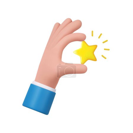 Illustration for 3d hand hold star icon. Positive concept and like symbol. Customer review rating and client feedback concept. 3d rendering. Vector illustration - Royalty Free Image