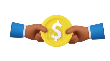 Photo for 3D cartoon hand hold coin. online payment, finance, investment, money saving . 3d rendering. Vector illustration - Royalty Free Image
