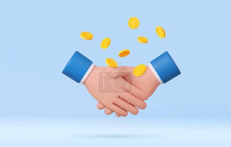 3D handshake finance deal. New investments and financial success. Business partnership. Successful deal. Business agreement contract concept. 3d rendering. Vector illustration