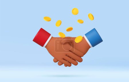 3D handshake finance deal. New investments and financial success. Business partnership. Successful deal. Business agreement contract concept. 3d rendering. Vector illustration