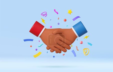 Illustration for 3D handshake finance deal. New investments and financial success. Business partnership. Successful deal. Business agreement contract concept. 3d rendering. Vector illustration - Royalty Free Image