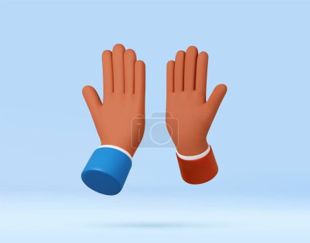 Illustration for 3d High five hand gesture. Team work, friends meeting, partnership, friendship, support and cooperation. 3d rendering. Vector illustration - Royalty Free Image