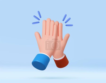 Illustration for 3d High five hand gesture. Team work, friends meeting, partnership, friendship, support and cooperation. 3d rendering. Vector illustration - Royalty Free Image