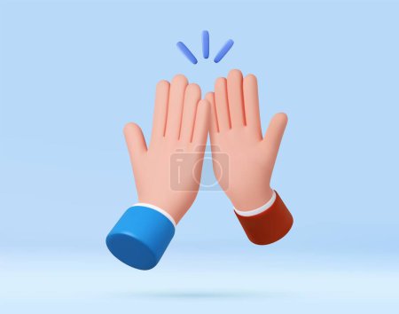 Ilustración de Alto gesto de cinco manos 3d. Trabajo en equipo, reunión de amigos, asociación, amistad, apoyo y cooperación. renderizado 3d. Ilustración vectorial - Imagen libre de derechos