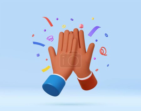Illustration for 3d High Five Hands with Confetti. Hand Greeting Symbol. Human Fist in Goodwill Gesture. Emoji Icon. Open Palm Hand. 3d rendering. Vector illustration - Royalty Free Image