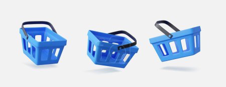 Photo for Set of 3d blue realistic shopping cart. digital promotion, sale advertisement design. 3D Rendering. Vector illustration - Royalty Free Image