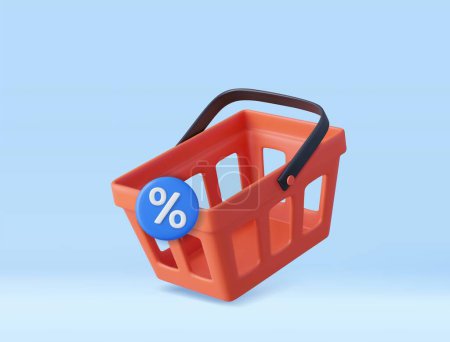 Photo for 3D Shopping cart with discount. Online shopping concept. Sale on goods in supermarket. 3D Rendering. Vector illustration - Royalty Free Image