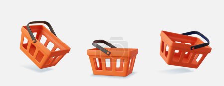 Photo for Set of 3d realistic shopping cart. digital promotion, sale advertisement design. 3D Rendering. Vector illustration - Royalty Free Image