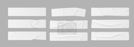 Photo for White stickers, glued paper patches and adhesive tapes with wrinkles. set of rectangular blank sticky tags and labels with folds . Vector illustration - Royalty Free Image