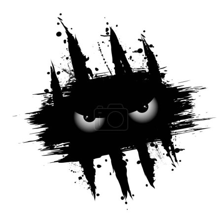 Set schwarzer Grunge-Zombie-Hände mit Blutflecken und Kratzern isoliert auf weißem Hintergrund. Abstrakte weiße Tieraugen-Silhouetten mit Grunge-Rahmen