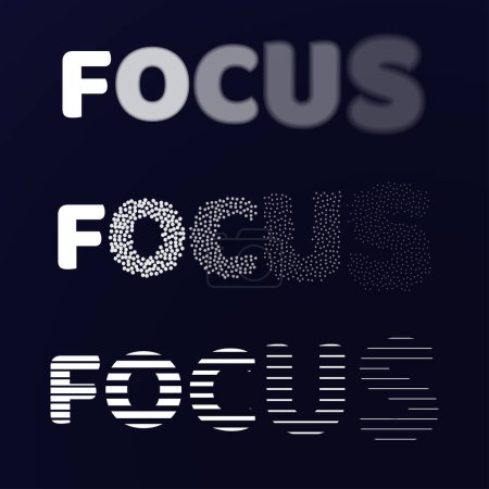 Illustration for Set of three words focus with dots, lines and transparency isolated on dark background - Royalty Free Image