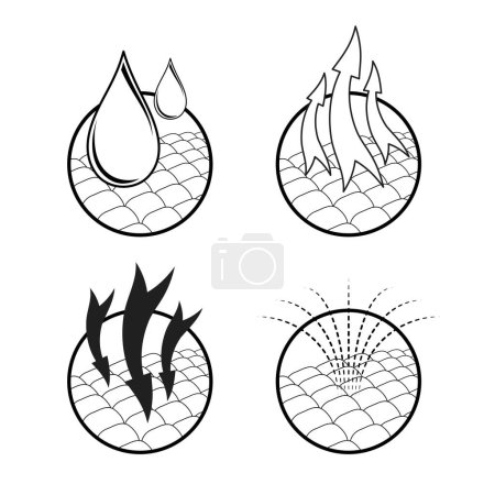 Illustration for Set of four outline icons for absorbtion materials. Daiper or sanitary care absorbent protection symbols - Royalty Free Image