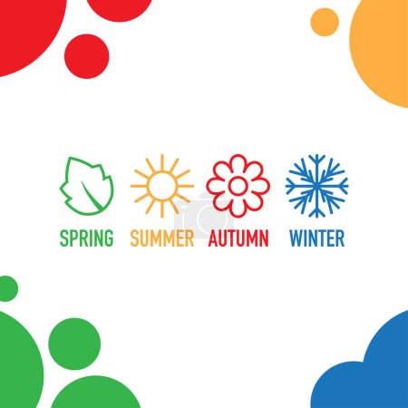 Ilustración de Diferentes círculos de colores con cuatro estaciones de la naturaleza icono aislado en blanco - Imagen libre de derechos