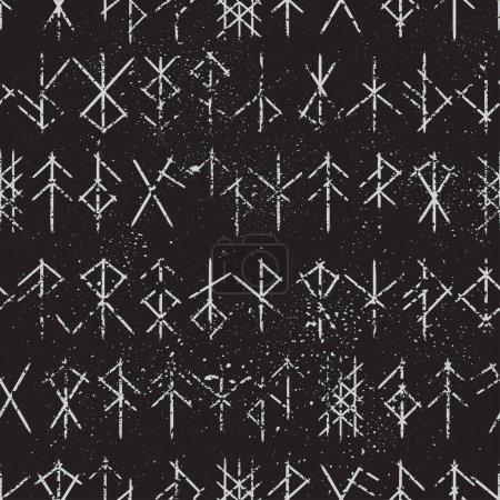 Ilustración de Grunge seamless texture with abstract Scandinavian bind rune with ink blots. Viking runes frame - Imagen libre de derechos