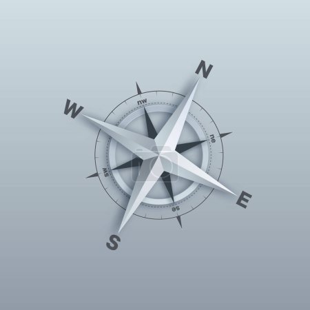Ilustración de Logotipo abstracto de la brújula 3d aislado sobre fondo gris. Windrose símbolo para el transporte y la empresa logística - Imagen libre de derechos