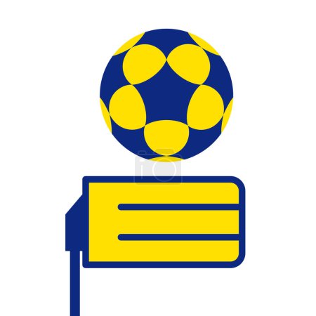 Ilustración de Cesta de korfball amarillo y azul y bola aislada sobre fondo blanco - Imagen libre de derechos