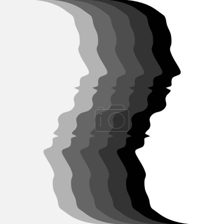 Illustration for Outline silhouette of man heads with different colors. Duplicity if character and behavior dualism - Royalty Free Image