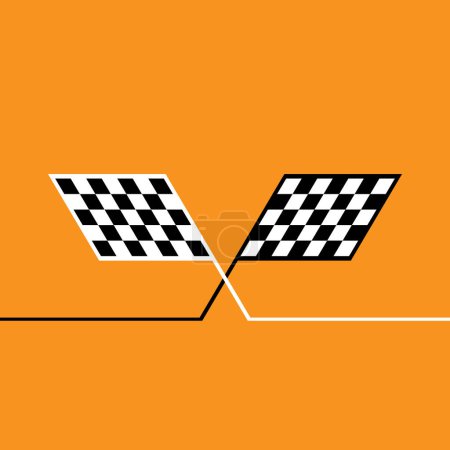Illustration for Two black and white checkered flags are displayed on an orange background, creating a symmetrical and eye-catching pattern. This design could be a logo for an automotive exterior company. - Royalty Free Image