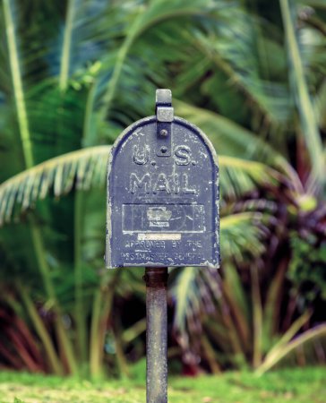 Foto de Buzón de correo americano vintage contra palmeras en Hawaii - Imagen libre de derechos