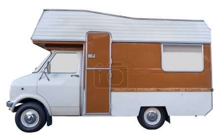 Téléchargez les photos : Isolé Vintage Retro Brown Motorhome (ou RV ou Campervan) sur un fond blanc - en image libre de droit