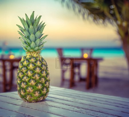 A Fresh Pineapple At A Hawaiian Beach Cafe Or Bar