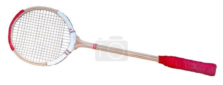 Vintage Wooden Squash Racket, Isolated On A White Background