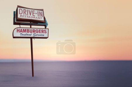 Retro Vintage Sign For A Drive-In Restaurant In The Californian Desert, With Copy Space