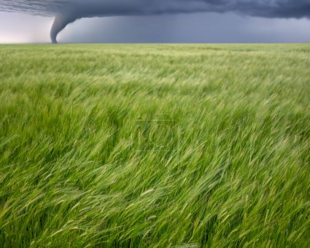 Un tornado o tornado contra un campo de trigo en Kansas