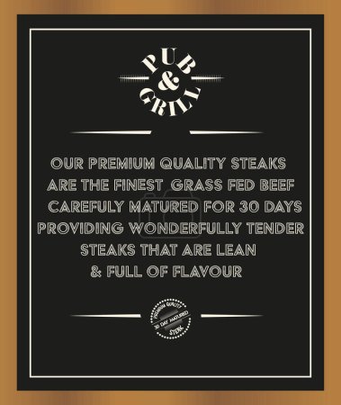 Téléchargez les illustrations : Pub and Grill Premium Quality Illustration vectorielle de panneau de manu de steak mûri à 30 jours - en licence libre de droit